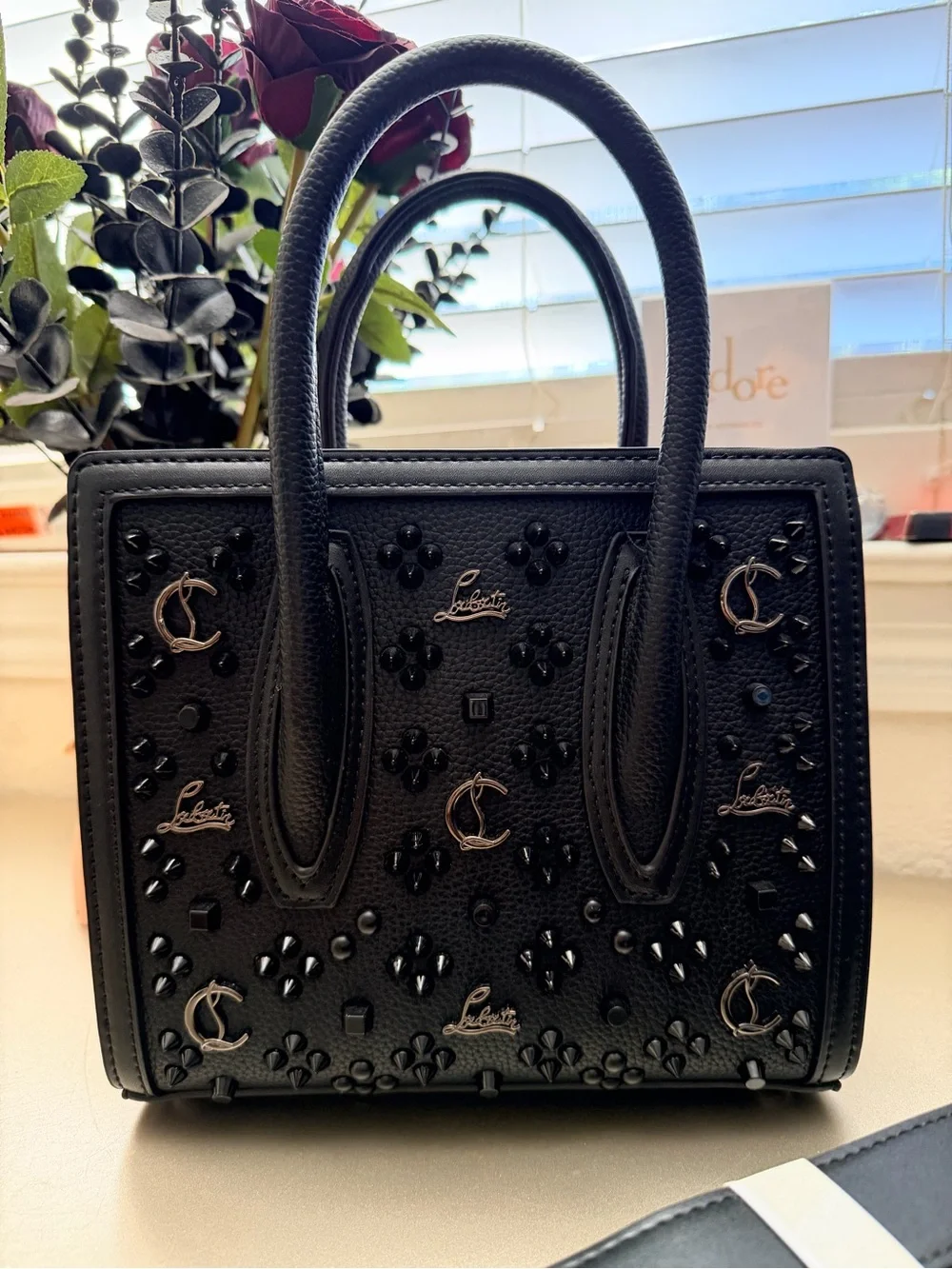 New Black Studded Leather Mini Paloma Tote with Removable Strap - Picture 5 of 12